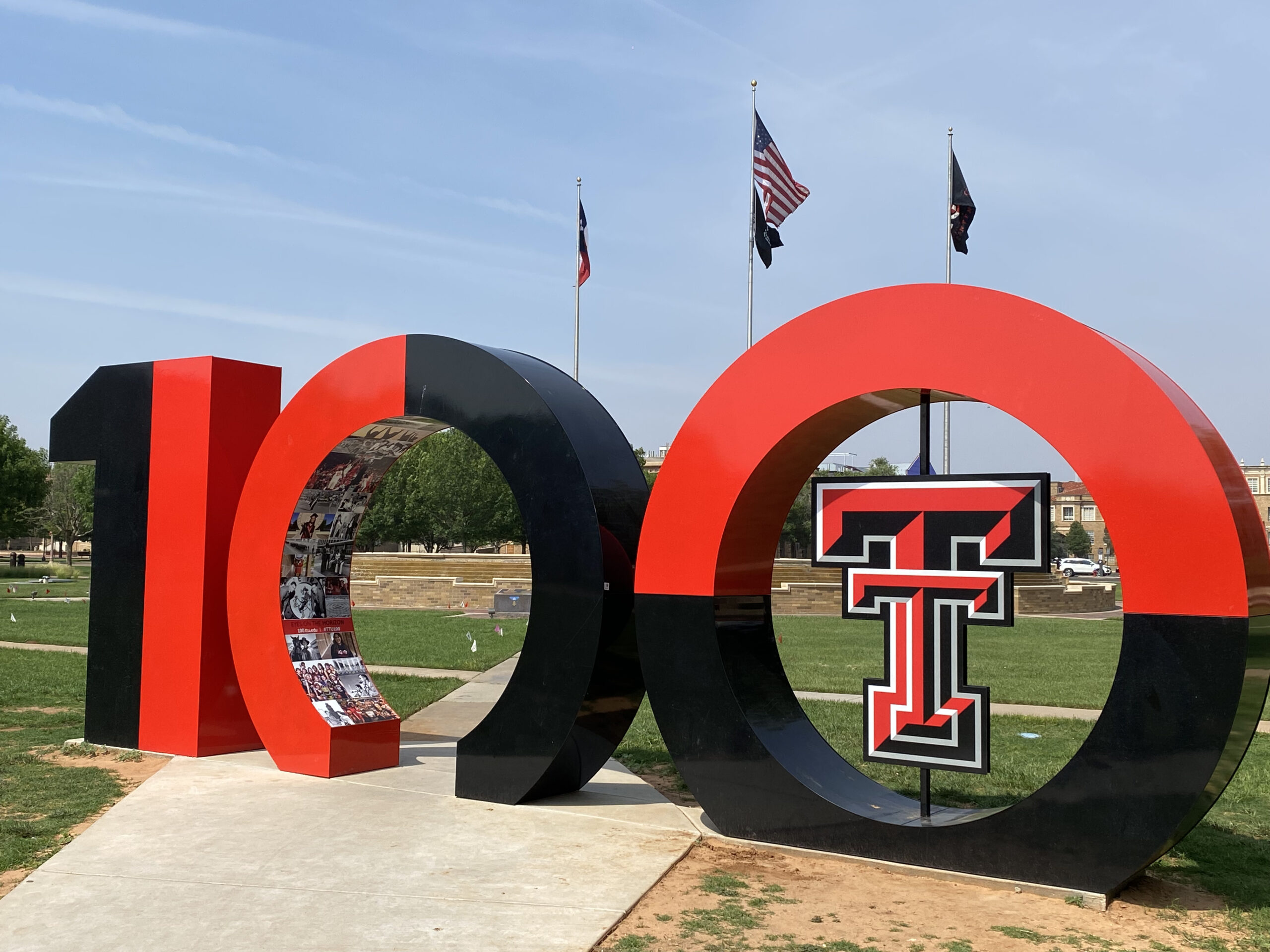 Centennial art installment in front of Memorial Circle
