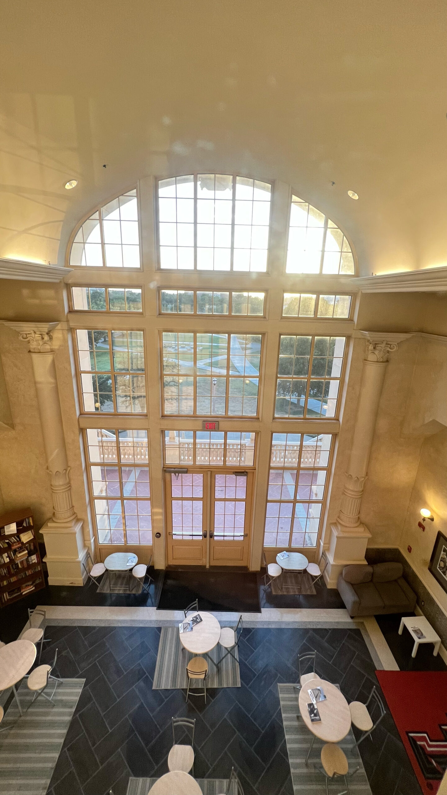 The atrium in the English Department (free coffee)