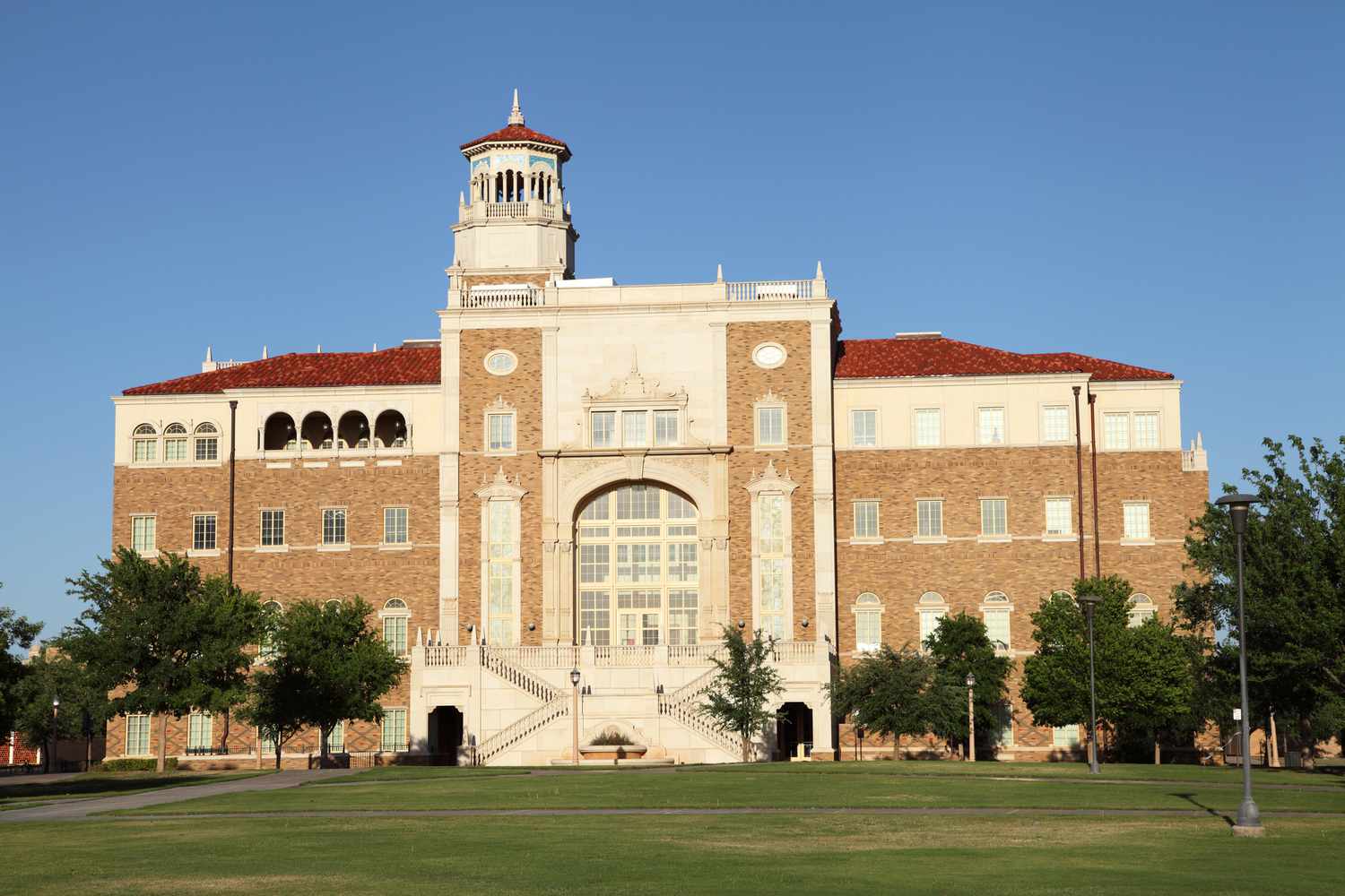 The facade of the Humanities building at Texas Tech University