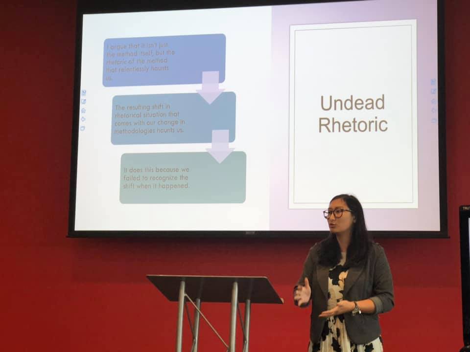 PhD student gives presentation on undead rhetoric